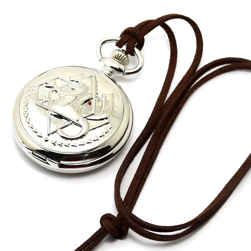 Silver Fullmetal Alchemist Pocket Watch Men Vintage Quartz Watches Necklace Chain Bag Box Gift Set P421CKWB | Наручные часы