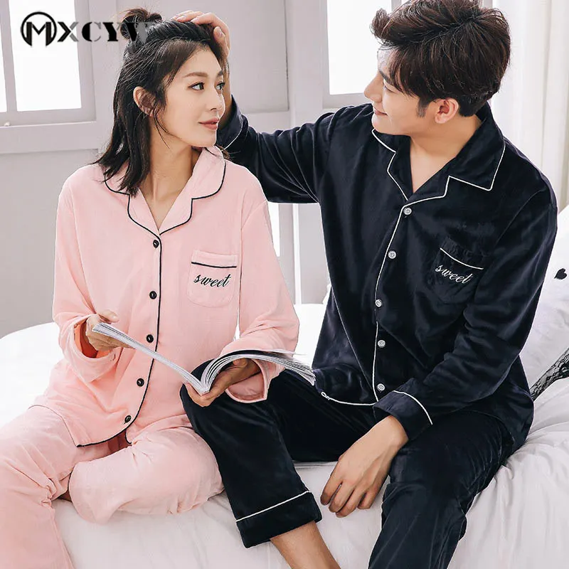 Корейский пару Для женщин пижамный комплект Повседневное Вязание простой сна