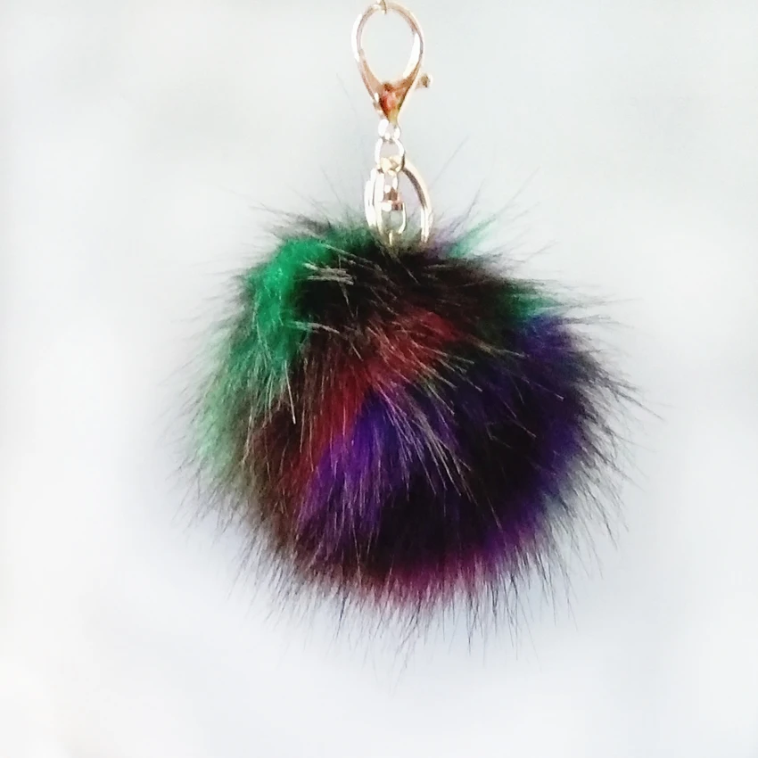 10 cm Green Purple Series Faux Raccoon fur Pompon Keychain Irregular Color Combinations Pendant Jewelry Accessories Handicraft | Украшения