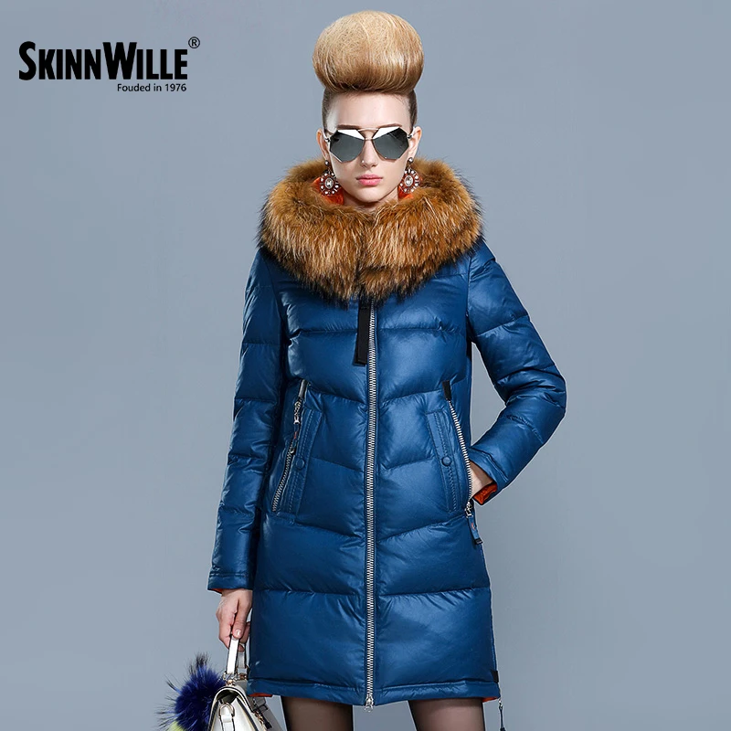Skinnwille Новинка женское пальто зимняя куртка женщины Зимняя курткаьто Модель пженщин Зимняя палуховика пуховика длинная куртки Зимние куртки женские