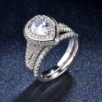 hutang 2pcs silive 925 womens ring sets 2 25ct pear simulated diamond wedding engagement ring bridal