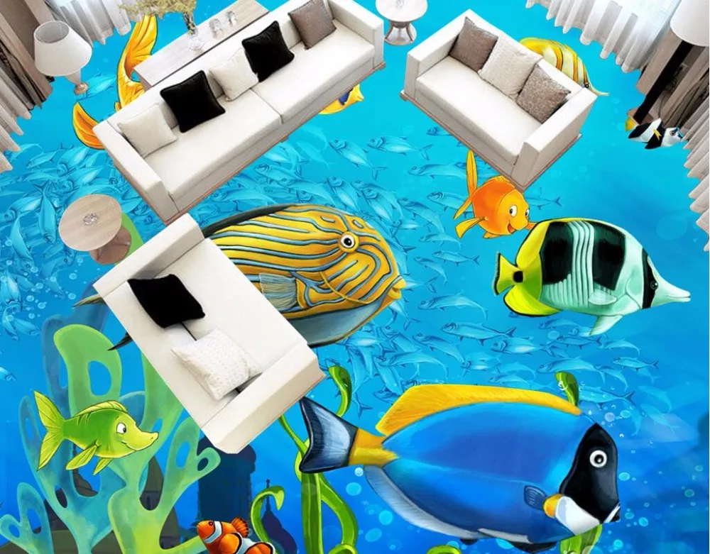

Custom mural 3d flooring picture pvc self adhesive wallpaper bedroom Tropical fish coral decor painting 3d wall murals wallpaper