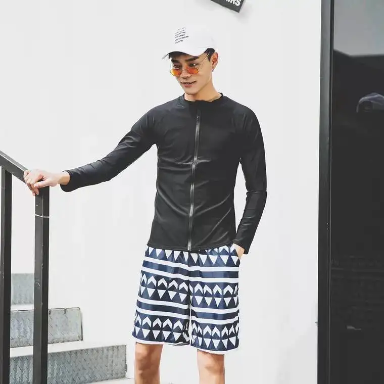 men New Men Women Rash guard Two Piece Swimsuit For Women Men Long Sleeve Swimsuit With Shorts Swimwear For Women Men - Цвет: men