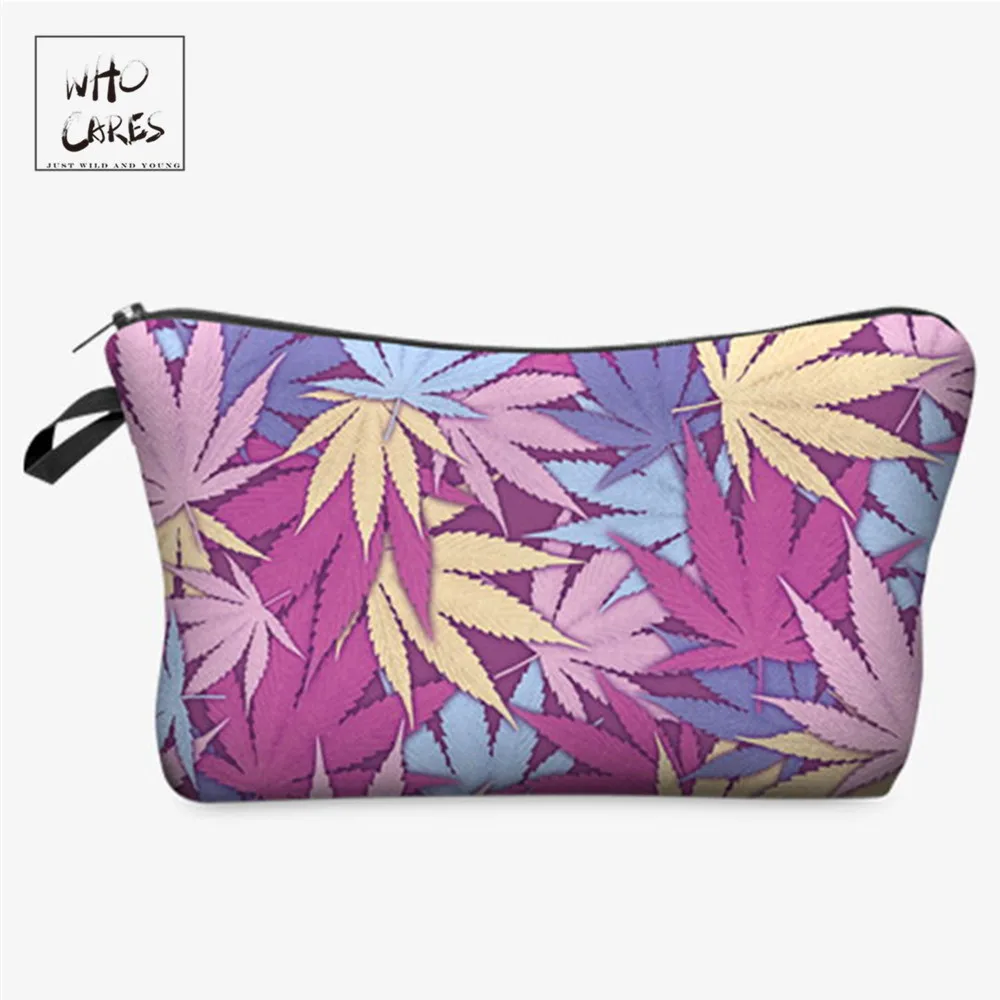 

Who Cares Fashion Printing Weed Pink Makeup Bags Handbags Organizer Pouchs For Travel Accessorie Pouch Women Cosmetic Bag