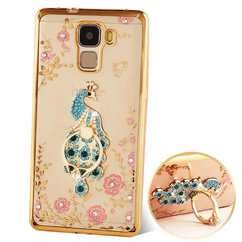 Honor 7 Роскошный горный хрусталь телефон Чехол палец поворачивается кольцо