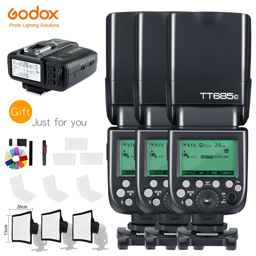 Бесплатная доставка DHL 3X TT685C/N/S/F/O Speedlite + X1T триггер 2 4G Беспроводная вспышка HSS TTL