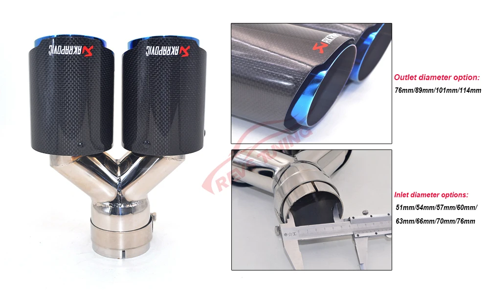 ID: 51 мм 54 57 60 63 66 70 76 Car синий Утомленные Сталь akrapovic двойной углеродного волокна