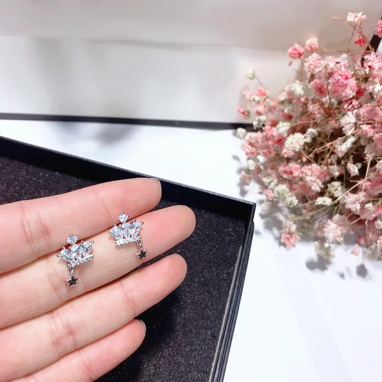 Crown star cz серьги серебро 925 Сообщение гипоаллергенный fadeless сплав ювелирные изделия