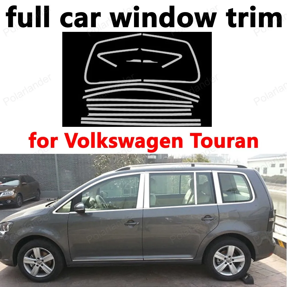 

Car Styling Stainless Steel Decoration Strips For Volkswagen/Touran 2008-2015 Full Window Trim With center pillar