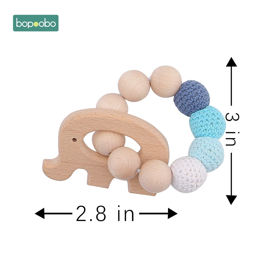 Blue Elephant Bopoobo 1PC Baby Rattle Crochet Beads Infant Toys Crib Mobile Bed Bell Toy Pram Cart Chain Wood Elephant Stroller Mobile Newborn - Цвет: Blue Elephant