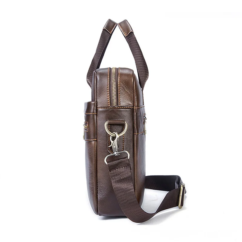 Men Briefcases Genuine Leather Fashion Shoulder Crossbody Messenger Bolsa Business Travel Laptop Note Pad Male Multi-Pocket Gift