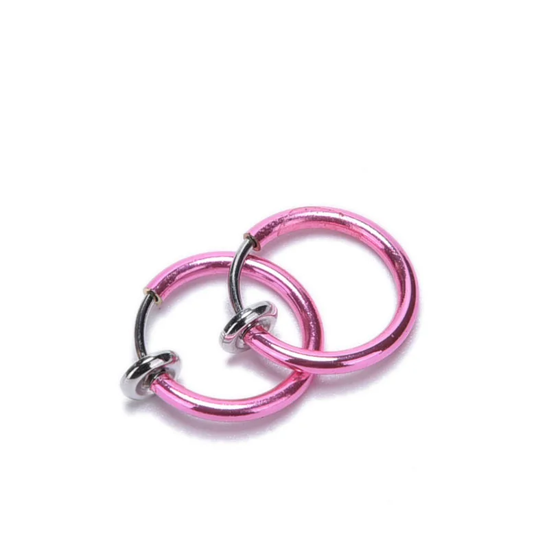 Pink 2 шт. Поддельные Нос кольцо в готическом стиле панк для губ, ушей, носа клипса на ложная перегородка для пирсинга носа кольцо Хооп - Окраска металла: Pink