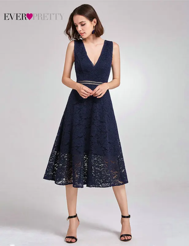 Новое Поступление Коктейльные платья Ever Pretty AS05921NB женские Дешевые трапециевидные кружевные платья с коротким рукавом и вырезами размера плюс Скромные Вечерние платья - Цвет: AS05919NB