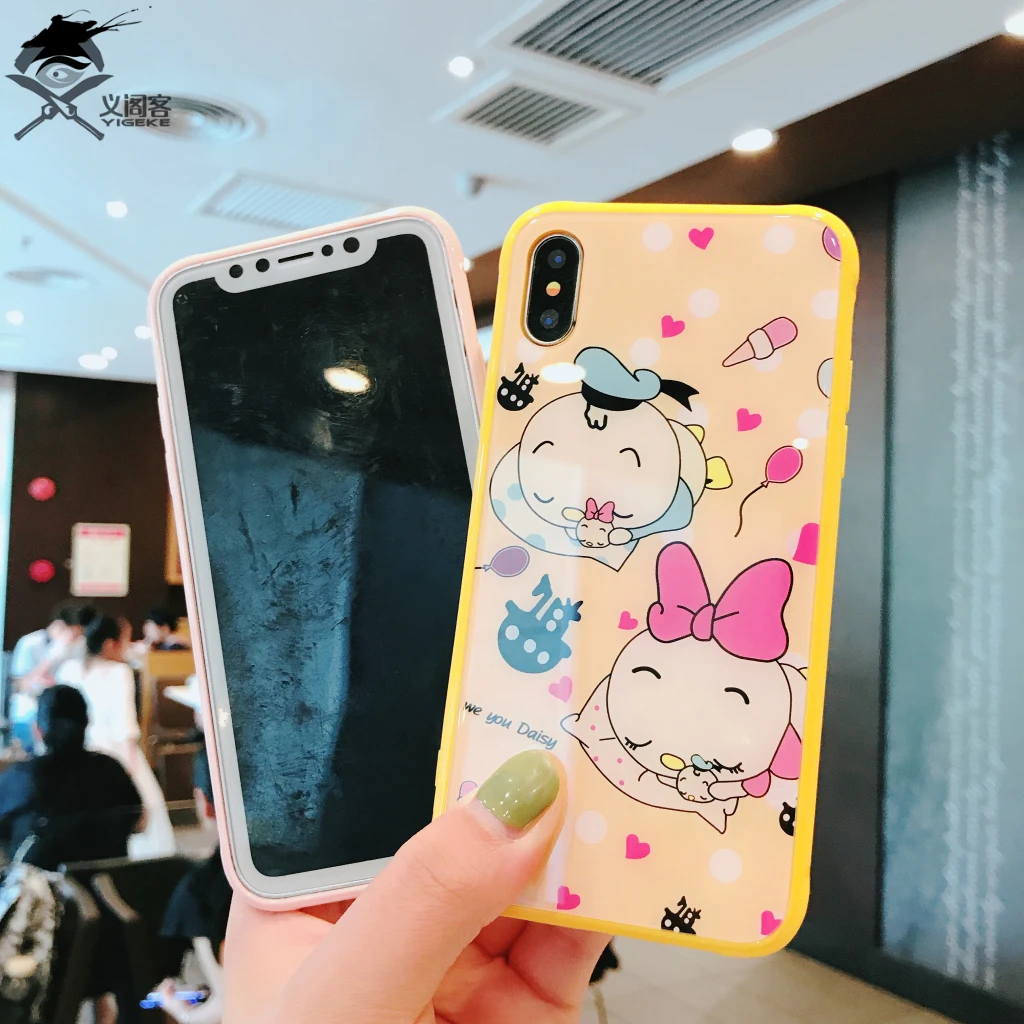 YIGEK Phone Cases for Iphone 7 Case. Luxurious Mickey Mouse Color Edge Glass Apple X876S Plus Case Bags |