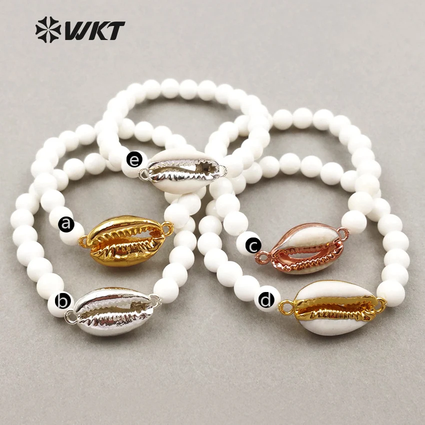 Женский элегантный браслет с бусинами в виде белой ракушки | Украшения и