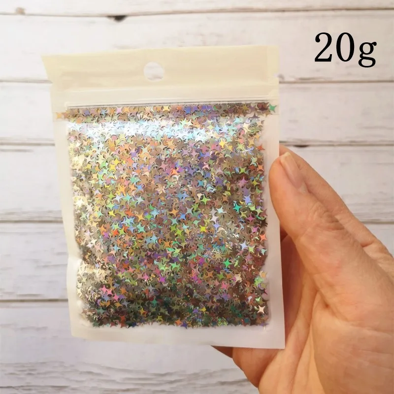10 г/20 г звездный блеск Diy Кристалл поставки слаймов ультра-тонкие ломтики ногтей искусство советы коробка аксессуары украшения игрушки для детей - Цвет: 20g Silvery