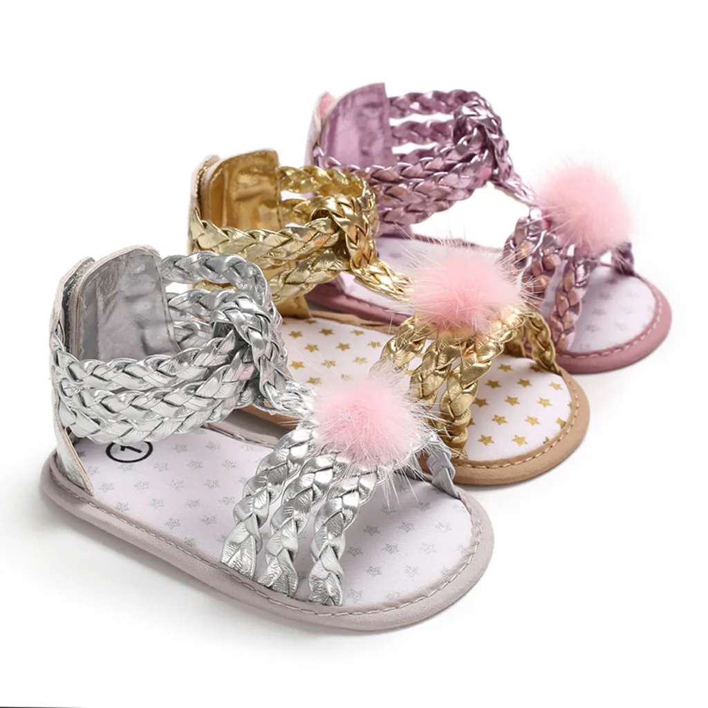Детская обувь для новорожденных девочек на мягкой подошве с помпонами принцессы