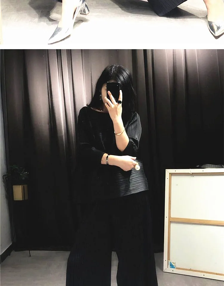 Changpleat свободные женские комплекты Miyak плиссированные модные однотонные свободные штаны и футболки из двух предметов женские костюмы плюс Размеры прилив