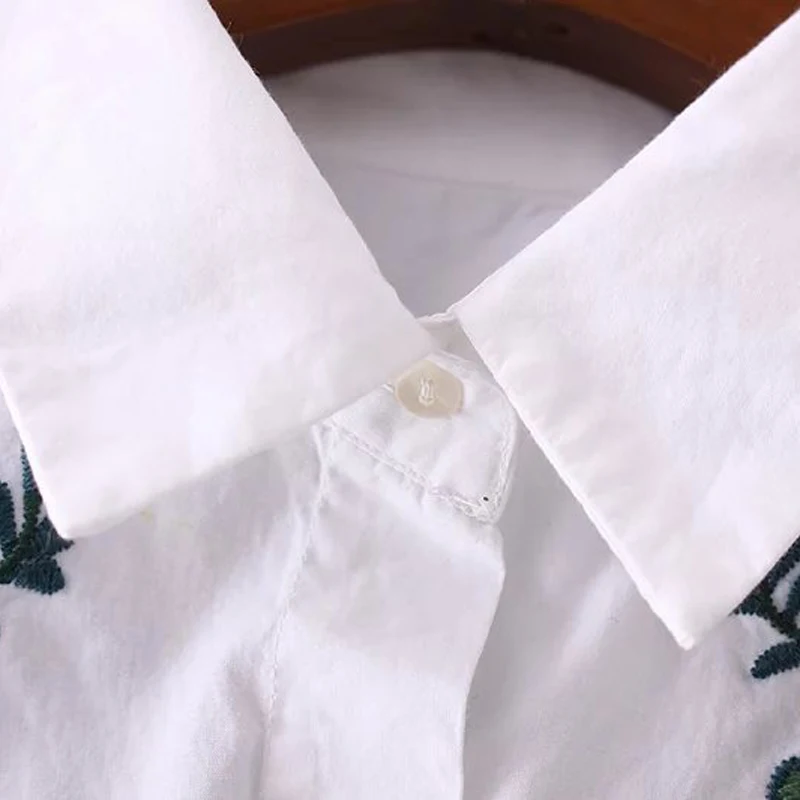 LERFEY Женская Цветочная блузка с вышивкой рубашка отложным воротником белые