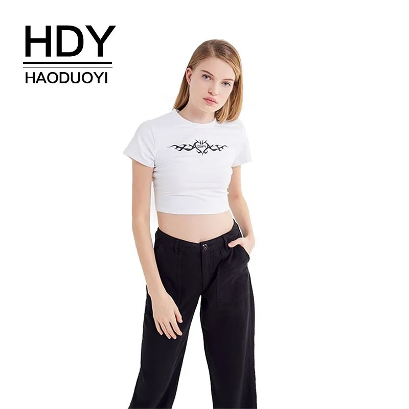 Футболка с принтом HDY Haoduoyi простая облегающая летняя футболка круглым вырезом