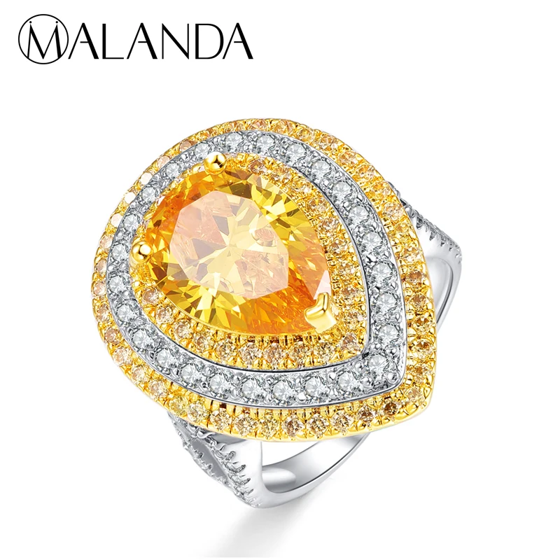 Бренд malanda Роскошный желтый циркон Кристалл от кольца swarovski для женщин