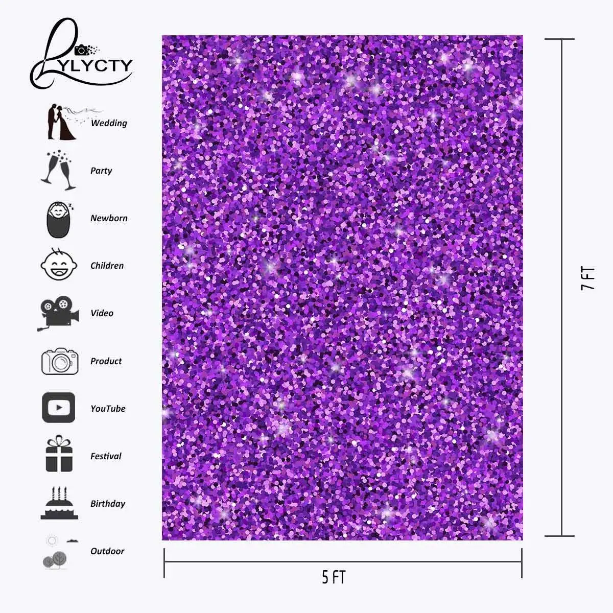 5x7ft Color Sequin Photography Backdrop Millennial Violet Photo Studio Background Props | Электроника