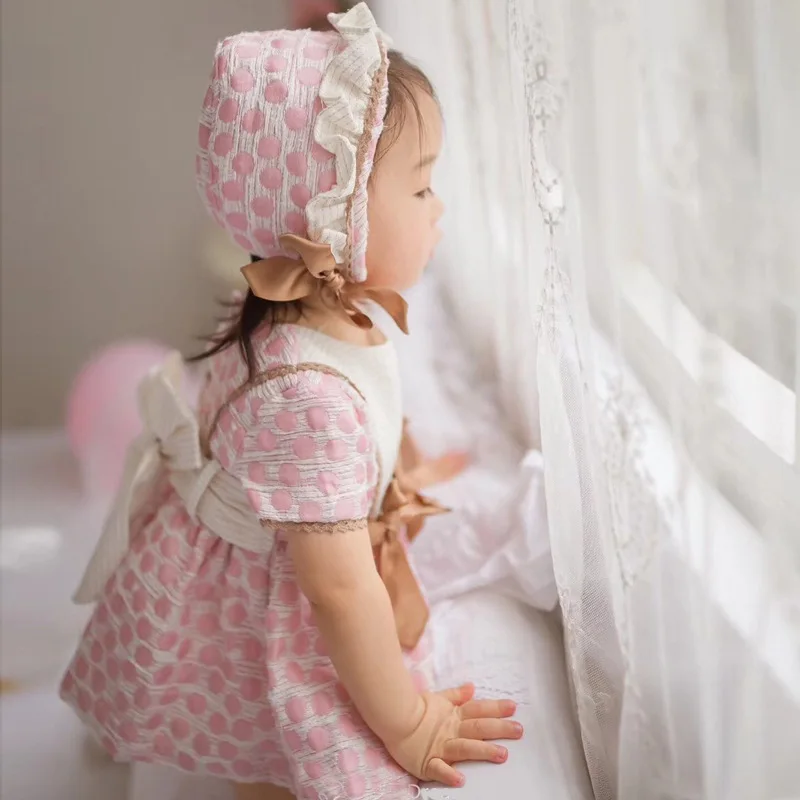 2019New short sleeve dresses baby girls Spanish dress 3pcs clothes set Kids girl party Birthday wedding flower | Детская одежда и