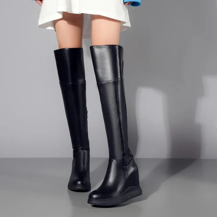 Женские облегающие высокие сапоги Модные женские ботфорты из натуральной кожи