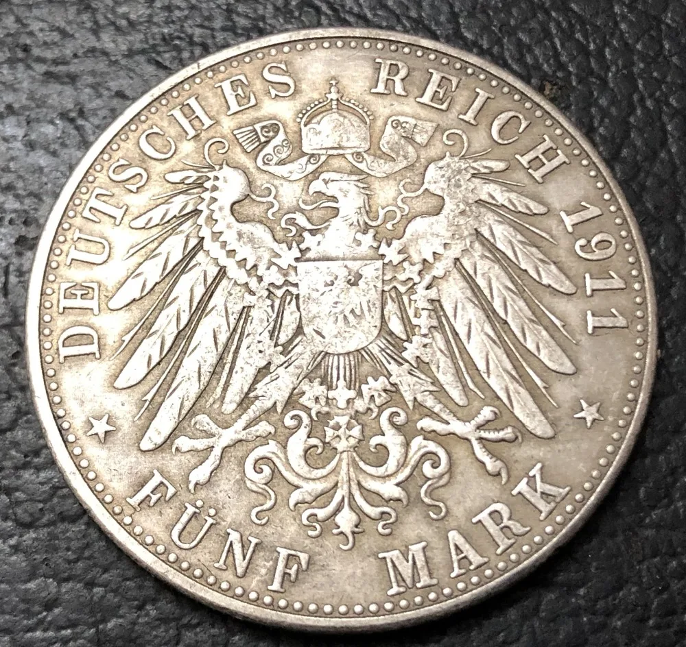 1911-D Королевство Bavaria 5 Mark-Otto Посеребренная Имитация монеты
