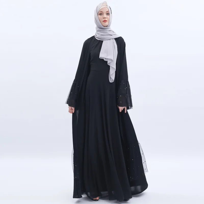Элегантное мусульманское Beanding Abaya Nida платье макси кардиган кимоно длинный халат