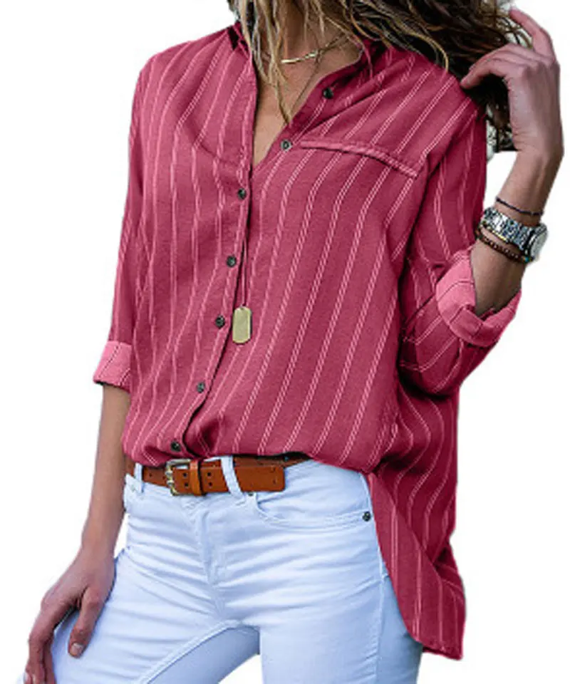 HEE GRAND/2019 весенние повседневные рубашки в полоску с длинным рукавом и v образным