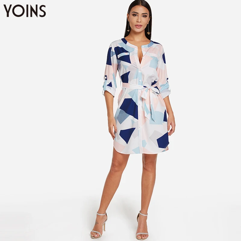 YOINS/2019 осенне зимнее женское платье рубашка винтажное белое с галстуком бабочкой