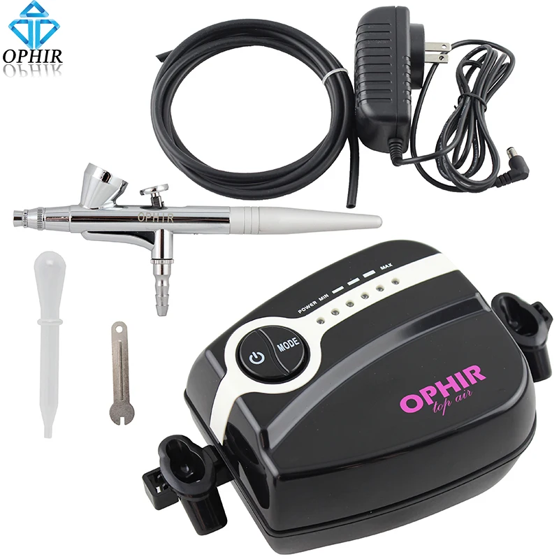 OPHIR White 0.4mm Single-Action Airbrush Kit With Compressor Body Paint 5-Adjustable Mini Air Compressor for Makeup#AC094W+AC007