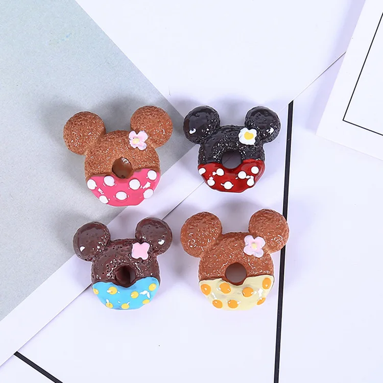 

100pcs/lot 25X27mm Cute Resin Mickey Donuts Coockie Flatback Cabochon For Kids Hair DIY Accessary Home Decoration Craft