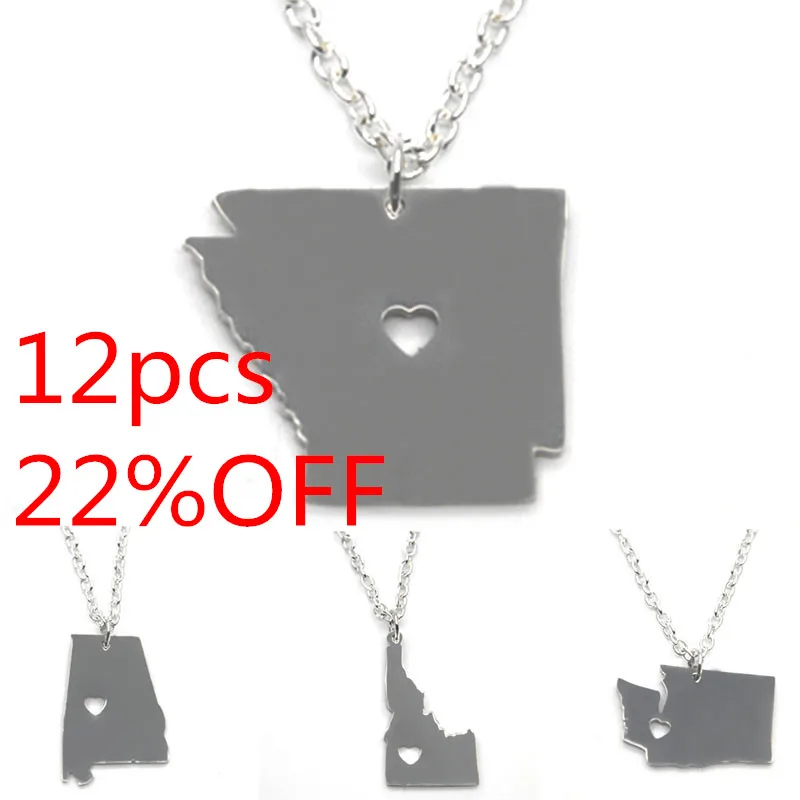 Ожерелье с картой штата США колье серебристого тона изображением Нью-Йорка