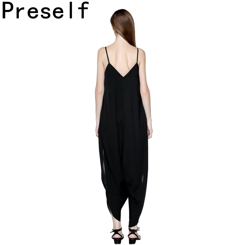 Большие размеры женский комбинезон без рукавов на тонких бретелях и глубоким