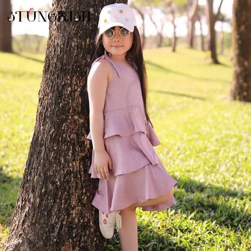 Summer girls dress elegant frocks layered fluffy design unique style clothing children summer pink kids clothes casual | Детская одежда