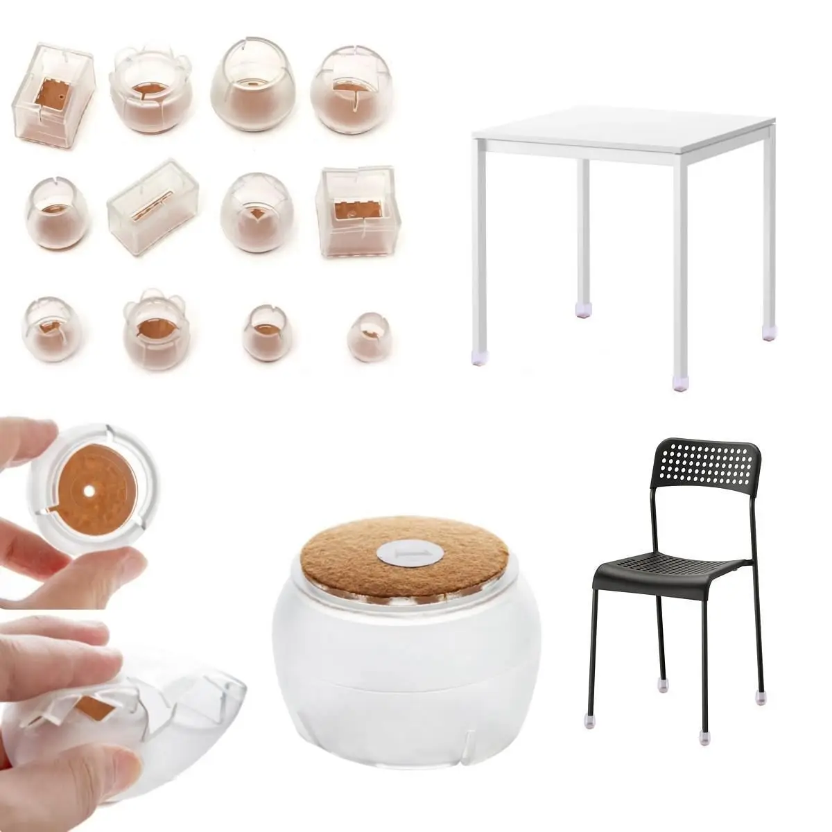 DSHA 4Pcs Silicon + felt Chair Leg Cap Floor Feet Protectors Pad Furniture Table Cover Home Model: 8(Square 30 35Mm)|Ролики| |