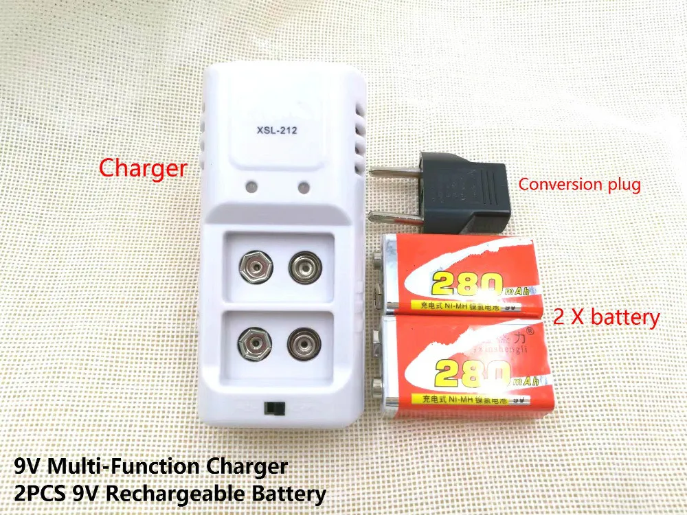 2 шт. Аккумуляторная батарея XSL 9 в 6F22 280 мАч с микрофоном и мультиметром + зарядное