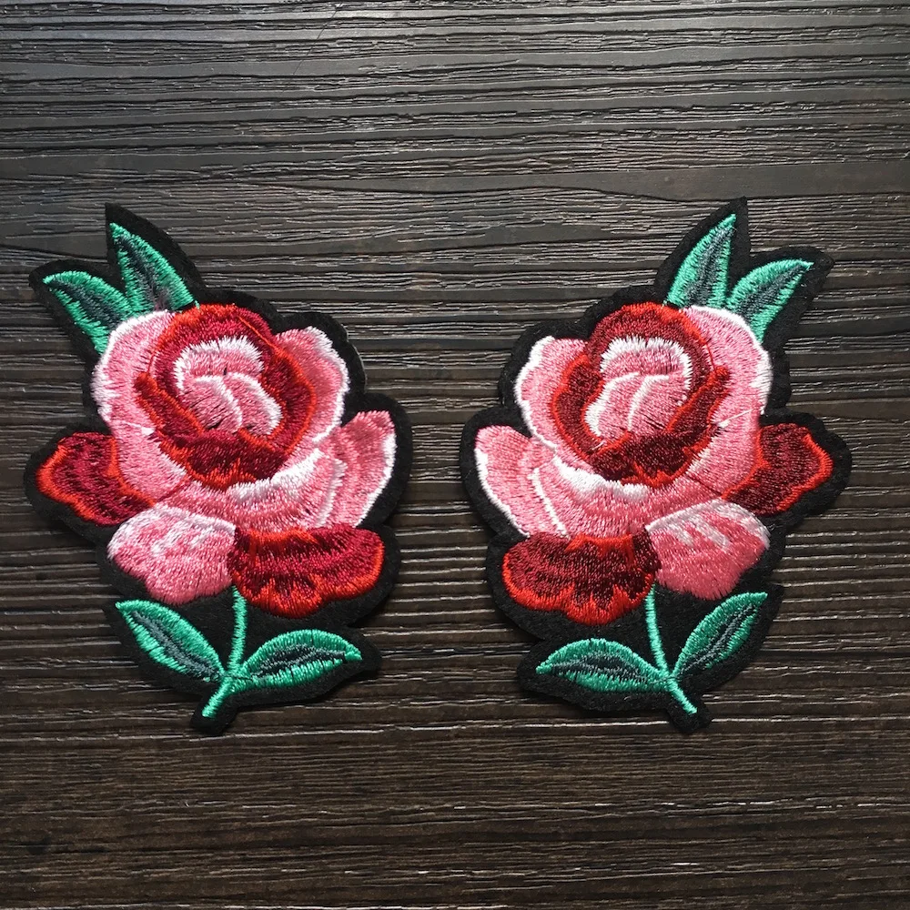 1 пара красный с цветочной вышивкой в виде роз помощью утюга аппликация