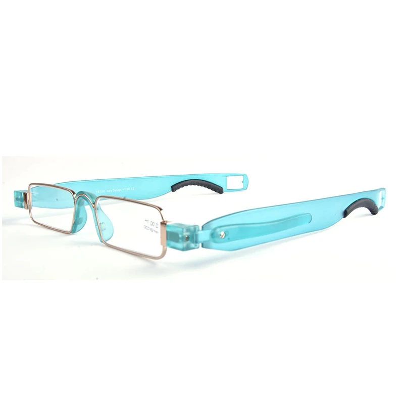 light blue Guanhao Ретро без оправы повернуть складные очки для чтения TR90 рамка Смола объектива очки при дальнозоркости, Портативный очки с Чехол - Цвет оправы: light blue