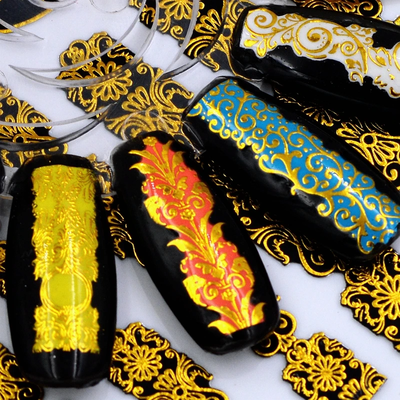 Флуоресцентные цветные Позолоченные 3d наклейки для дизайна ногтей декоративные