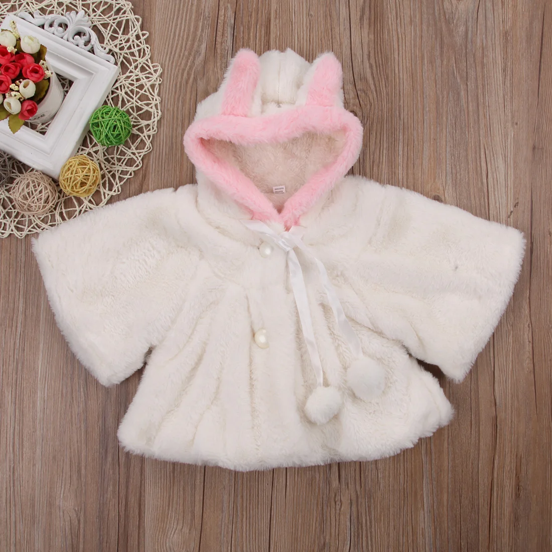 Cute Winter Coat For Girls Newborn Kids Baby Girl Fur Long Sleeve 3D Ear Hooded Cloak Jacket Snowsuit Outerwear Clothes | Детская одежда