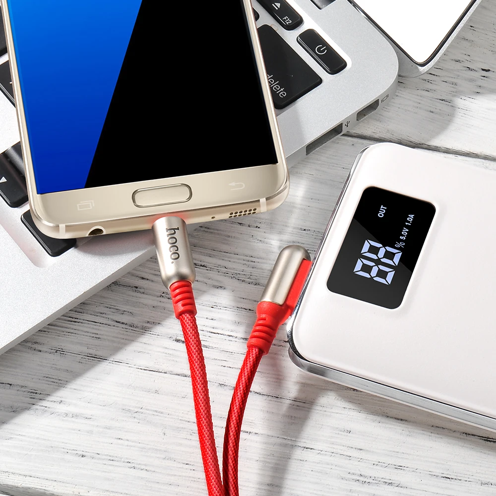 HOCO Micro USB кабель 2.4A цинковый сплав 90 градусов для samsung Xiaomi huawei Android Быстрая зарядка