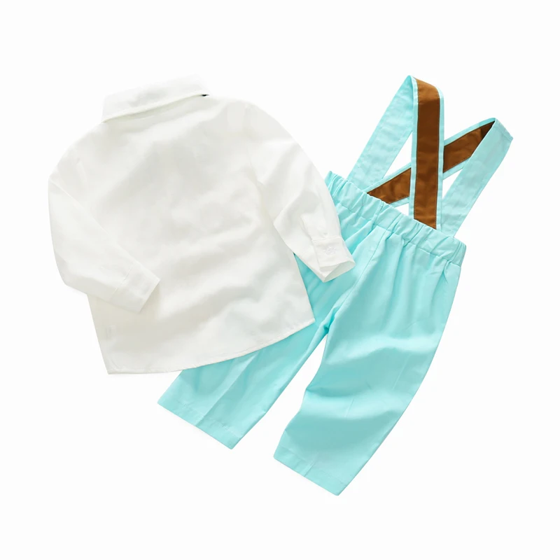 toddler clothing set for boys formal clothes baby long-sleeve shirt with bow tie + blue/green pants children party |