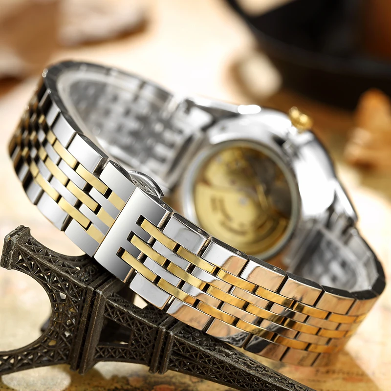 LUXury Dragon Skeleton Automatic-Self-Wind Mechanical Watches Men Wrist Watch Stainless Steel Strap Gold relogio bayan kol saati
