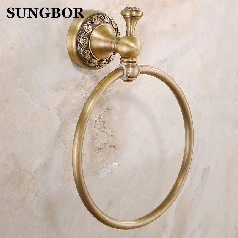 Европейский стиль настенные антикварные медные кольца для полотенец аксессуары