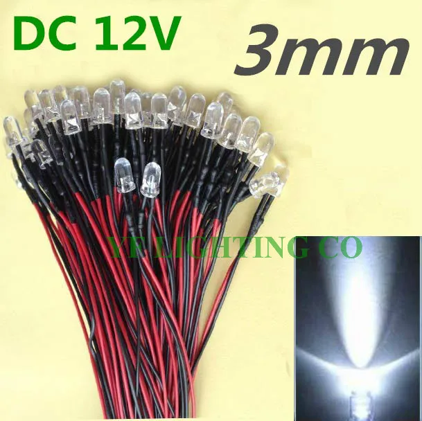 Светодиодный Предварительно проводной светильник теплый белый 100 шт. 3 мм 12 В