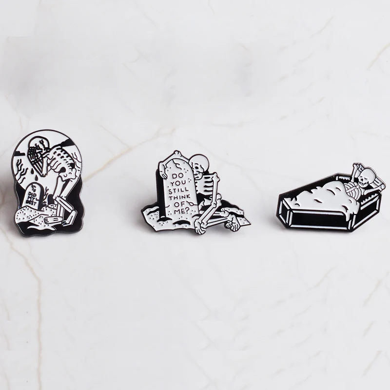 QIHE JEWELRY Tombstone Coffin Crying Skelelton Pins Brooches Lapel pins Badges Punk Halloween Skeleton Jewelry | Украшения и
