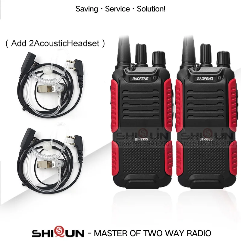 Add 2AcousticHeadset 2 шт Baofeng BF-999S Plus Walkies Uhf band военный уровень двухсторонний радиоприемопередатчик для безопасности, отеля, ветчины BF999s обновление 888s - Цвет: Add 2AcousticHeadset